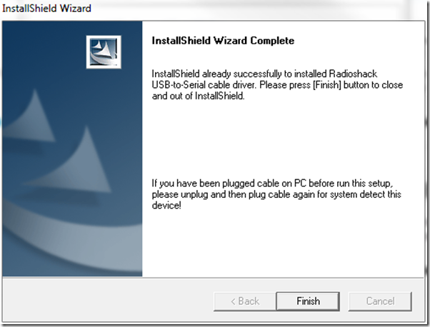 ... installing a Radio Shack USB to Serial adapter driver, in America